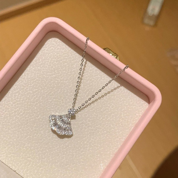 Paved Fan Shape Necklace