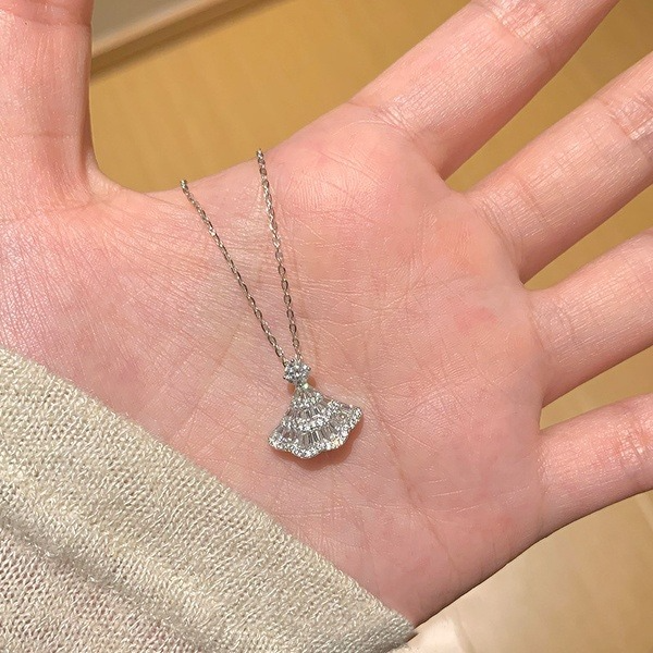 Paved Fan Shape Necklace