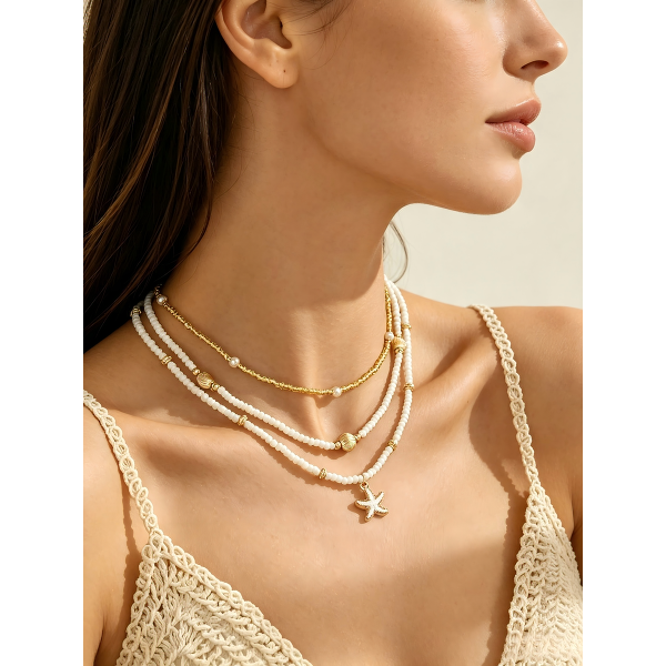Layered Star Pearl Necklace
