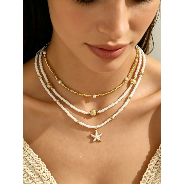 Layered Star Pearl Necklace