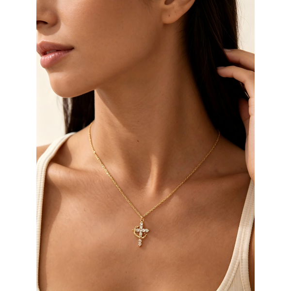 Crown Cross Diamond Necklace