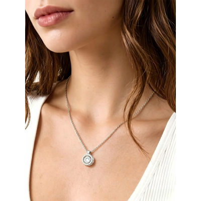 Halo Round Stone Necklace