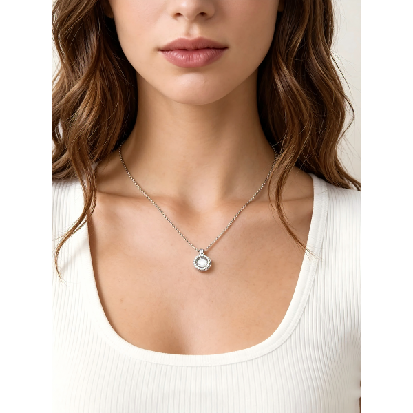Halo Round Stone Necklace