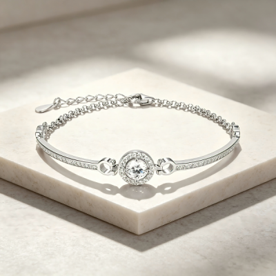 Halo Diamond Bangle Bracelet