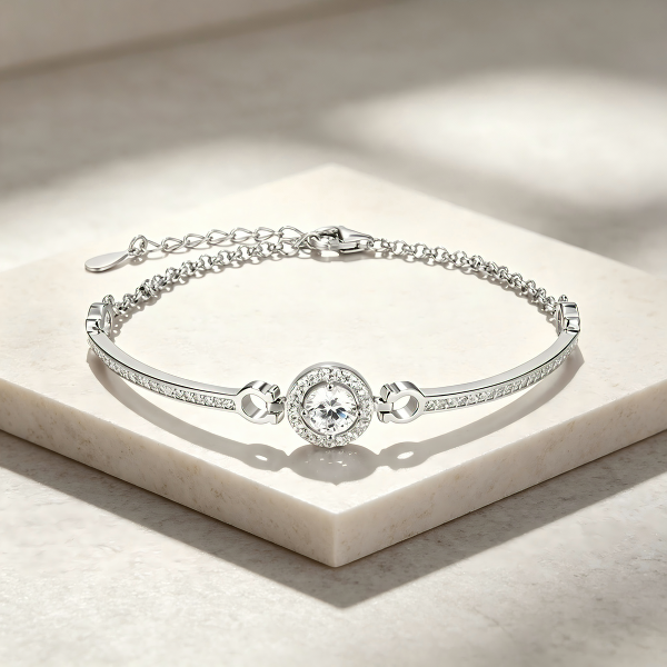 Halo Diamond Bangle Bracelet