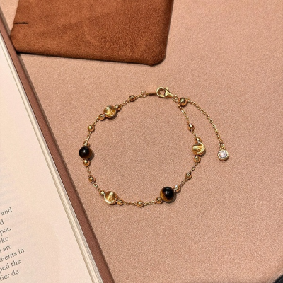 Tiger Eye Bead Gold Bracelet