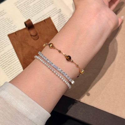 Tiger Eye Bead Gold Bracelet