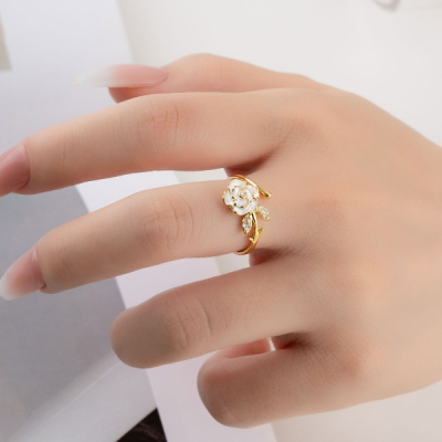 Shell Rose Open Cuff Ring