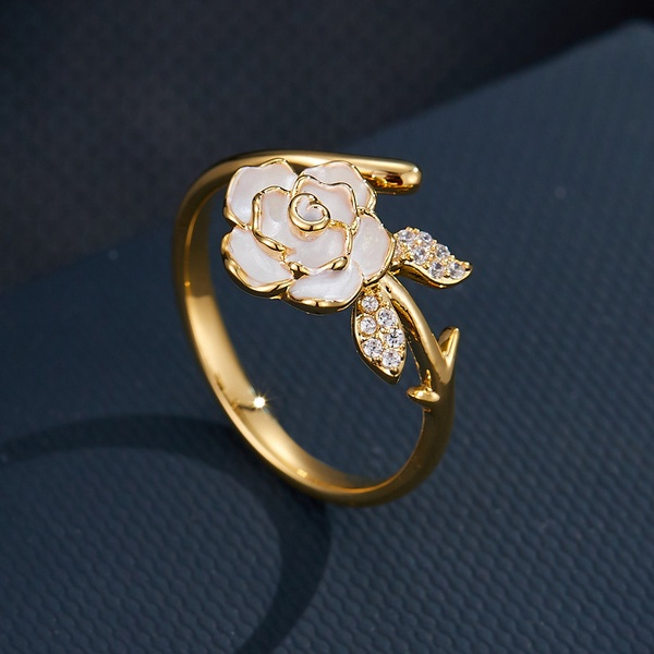 Shell Rose Open Cuff Ring