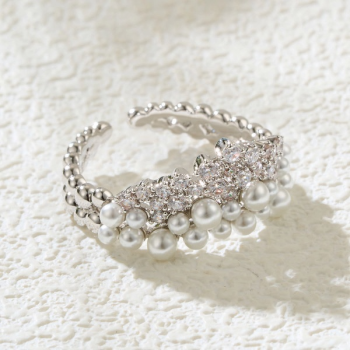 Pearl Diamond Open Cuff Ring