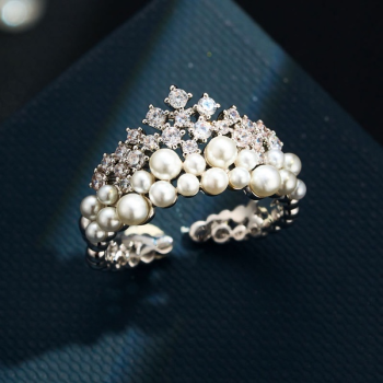 Pearl Diamond Open Cuff Ring