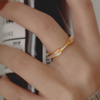 Shell Inlay Gold Band Ring