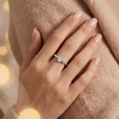 Heart Beaded Diamond Ring