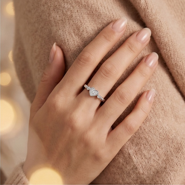 Heart Beaded Diamond Ring