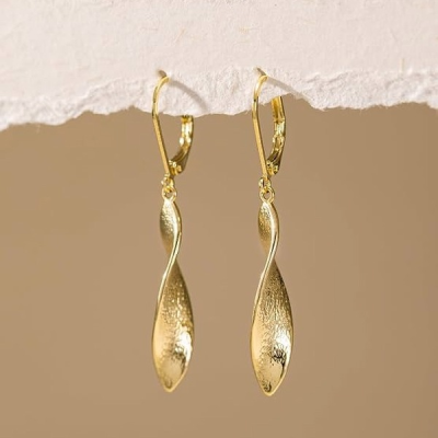 Twisted Leaf Drop Gold Earrings