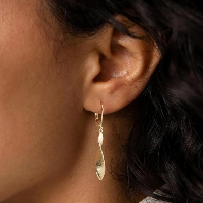 Twisted Leaf Drop Gold Earrings