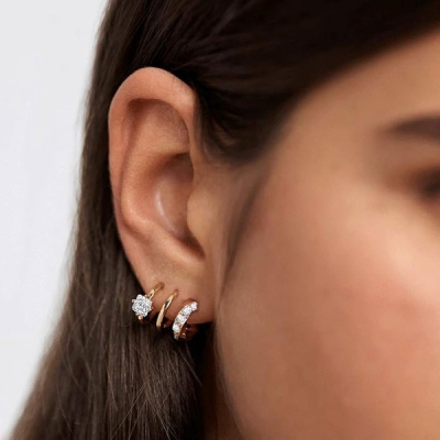 Mixed Diamond Stack Hoop Earrings
