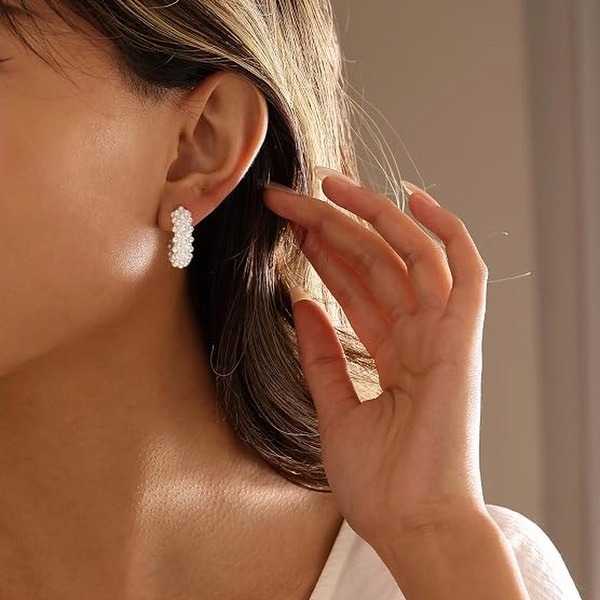 Pearl Cluster C-Hoop Earrings