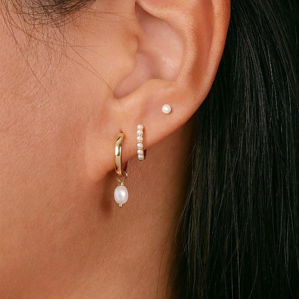 Mismatched Pearl Hoop Earrings